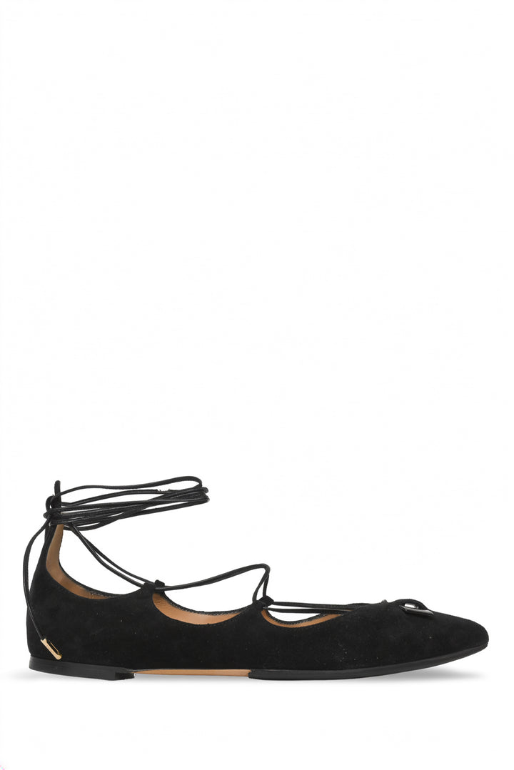 Salvatore Ferragamo Size 7.5 Patent Bow Suede Lace Up Pointed Flats