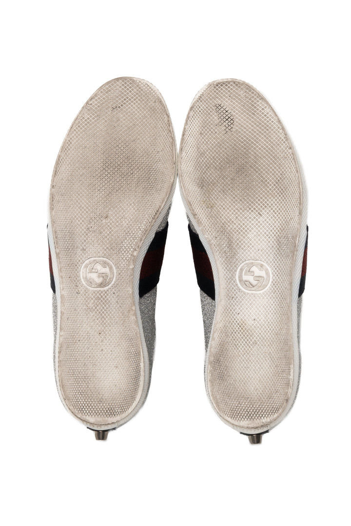 Gucci Size 35.5 Bambi Web Silver Sneaker