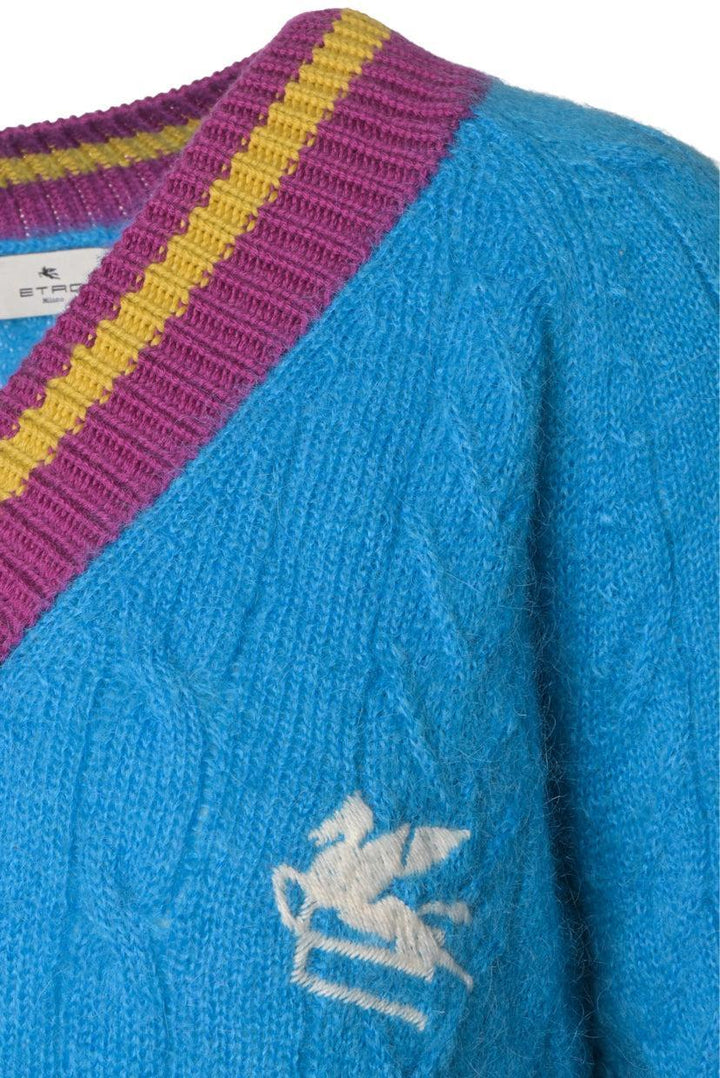 Etro Size 38 Embroidered Logo Cableknit Sweater