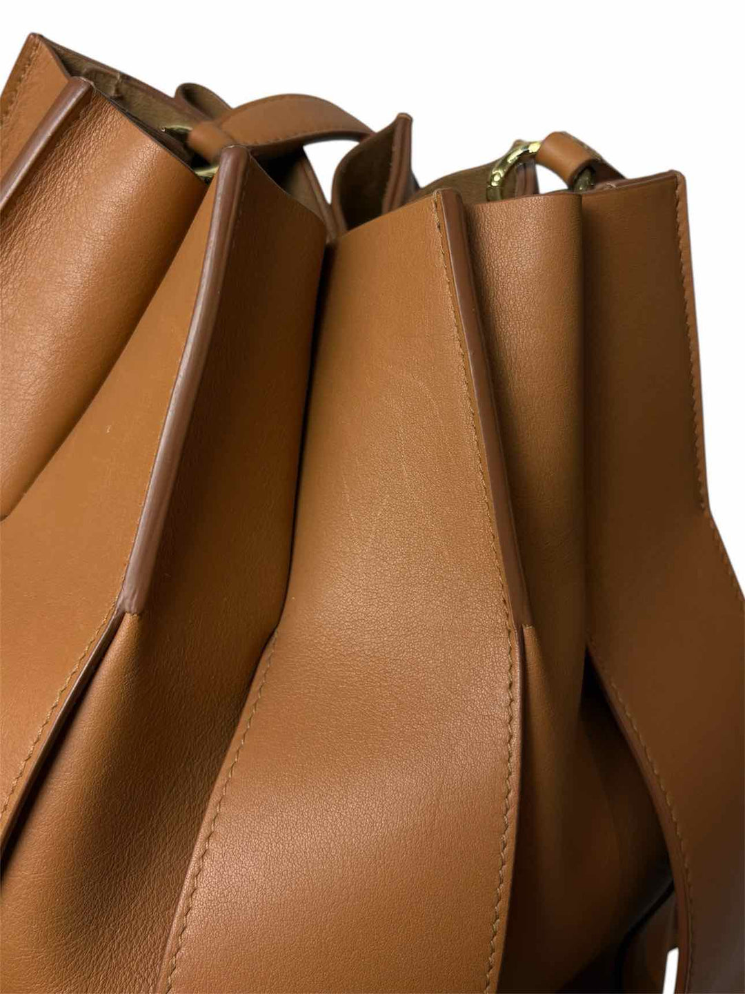 Ulla Johnson Tan Brown Lotus Pleated Leather Bucket Bag