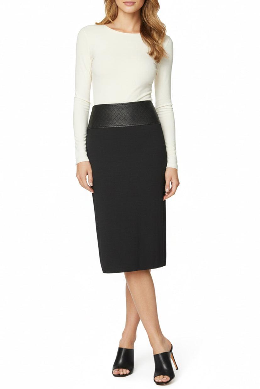 St. John Size 12 Leather Trimmed Skirt