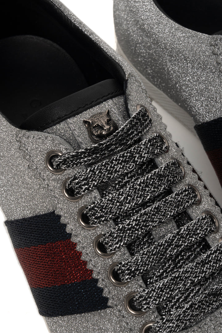 Gucci Size 35.5 Bambi Web Silver Sneaker
