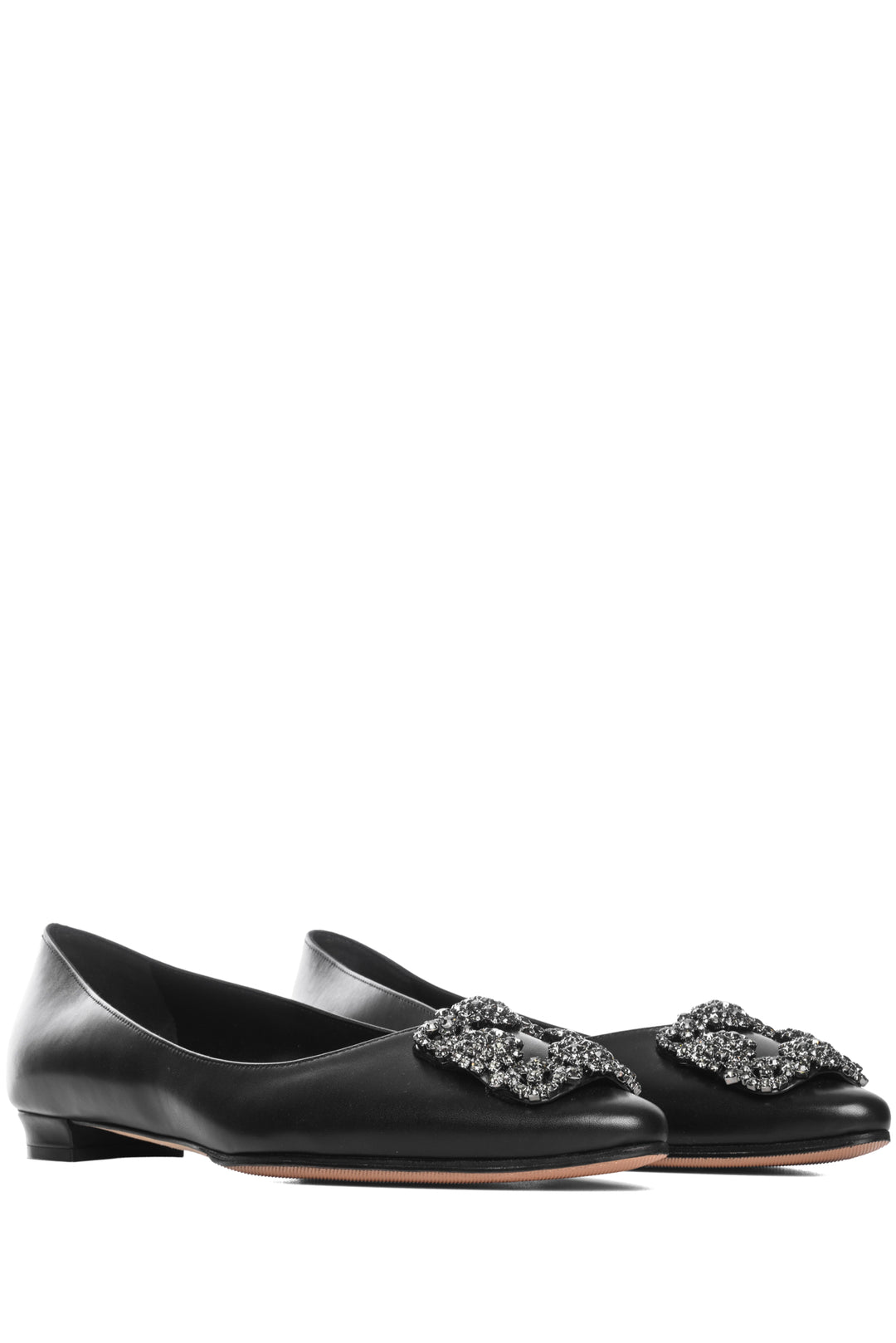 Manolo Blahnik Size 38 Hangisi Leather Jewel Buckle Flats