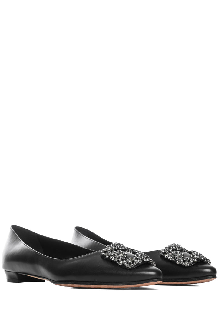 Manolo Blahnik Size 38 Hangisi Leather Jewel Buckle Flats
