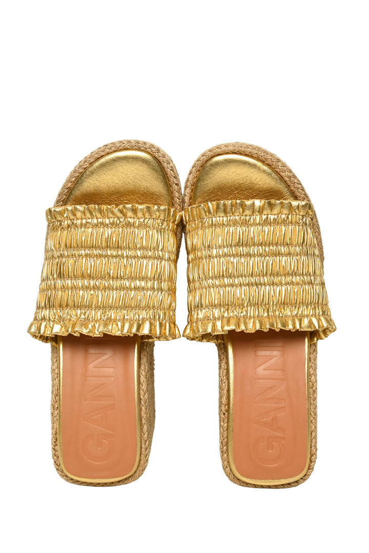 Ganni Size 39 Metallic Espadrille Wedge Sandals