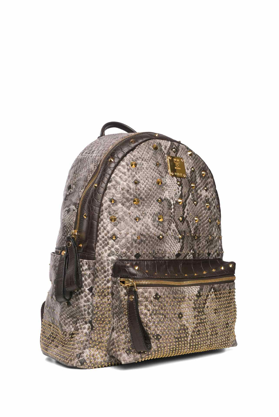 MCM Snakeskin Printed Studded Stark BackPack