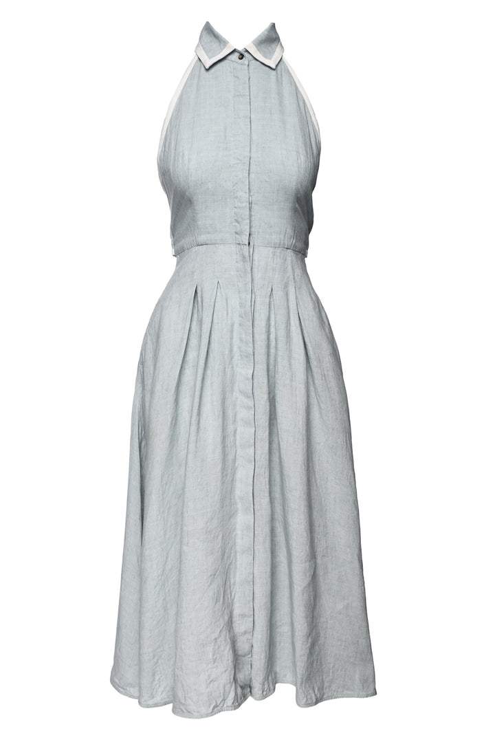 Max Mara Size 6 Caio Linen Halterneck Midi Dress