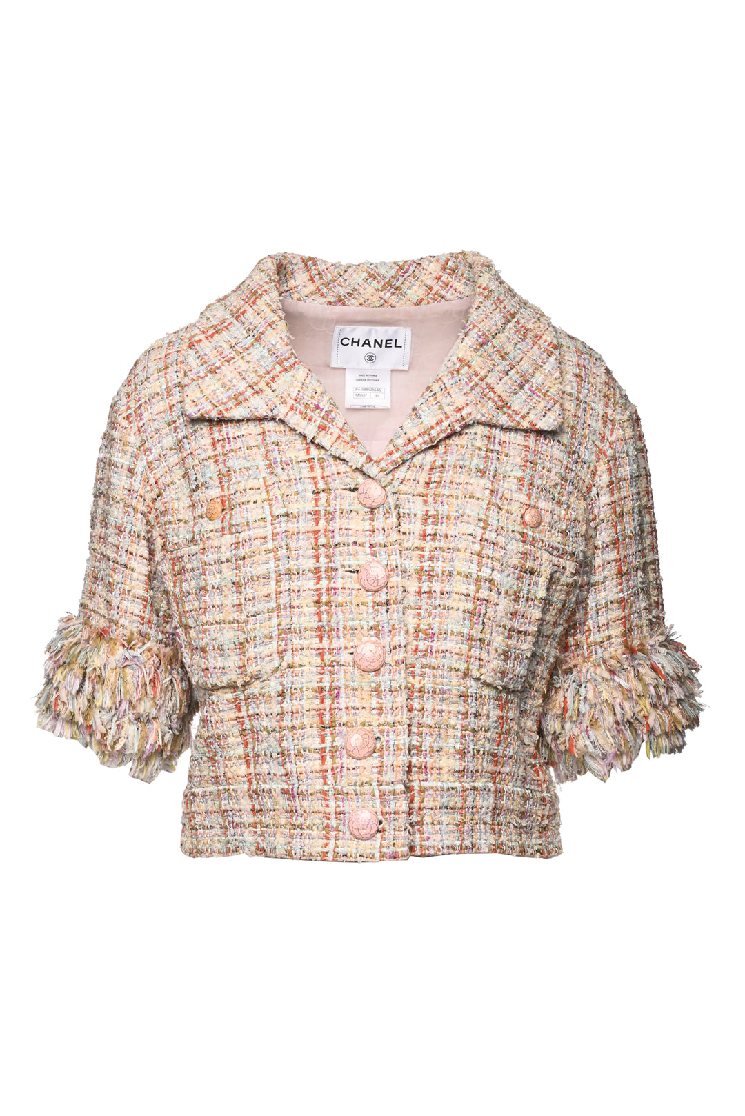 Chanel Size 8 2013 Tweed Fringe Sleeves Jacket