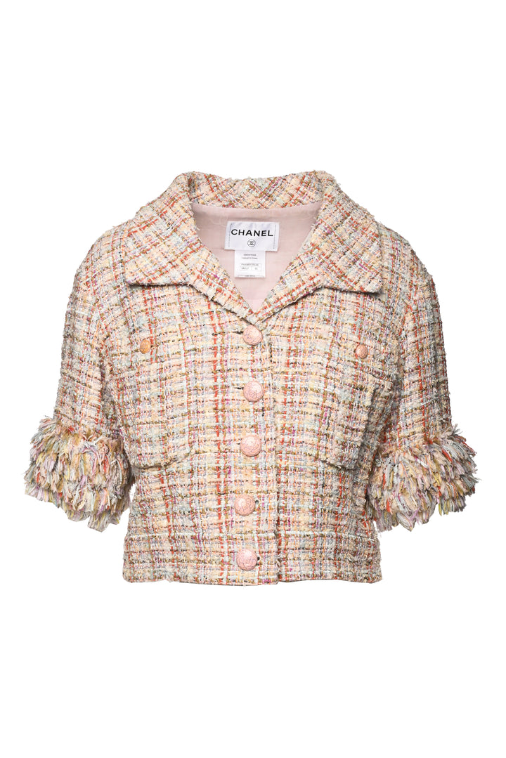 Chanel Size 8 2013 Tweed Fringe Sleeves Jacket