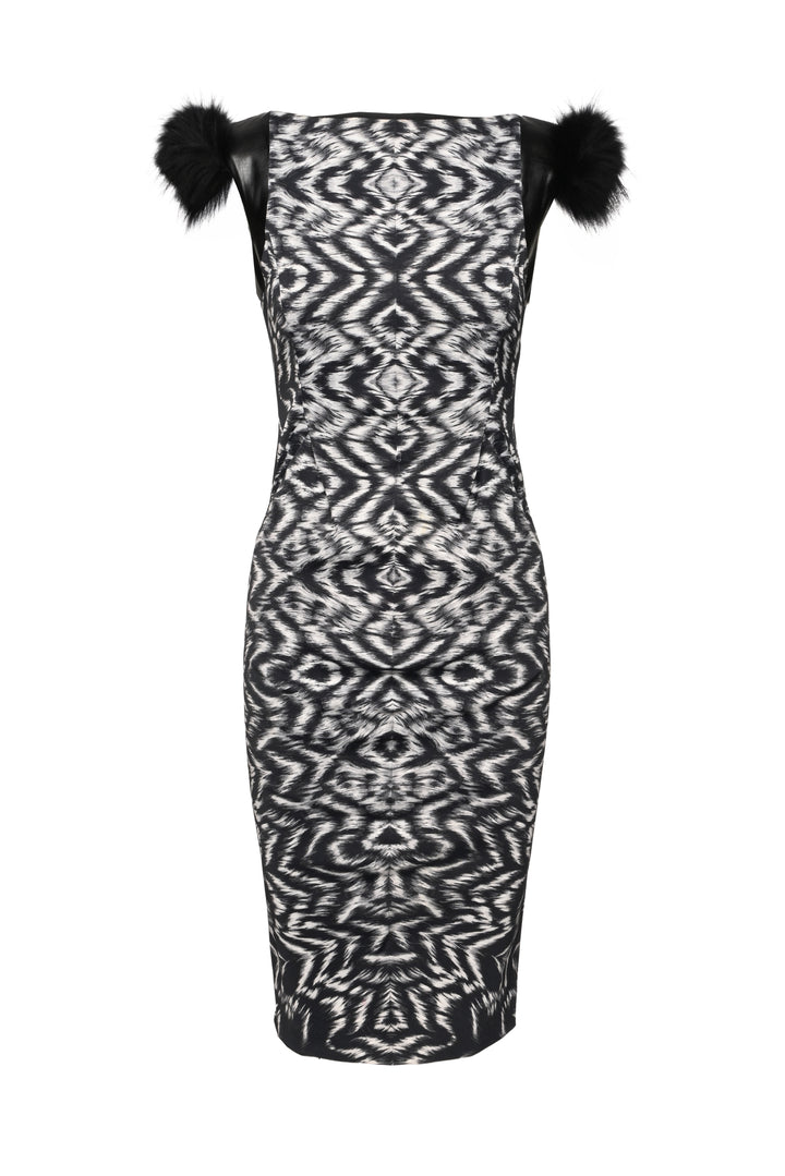 Sportmax Size S Fur & Leather Trim Pattern Dress