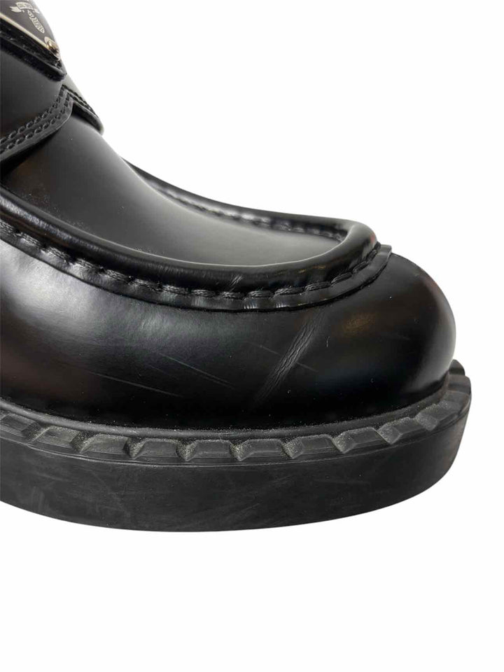 Prada Size 38 Brushed Leather Logo Loafers