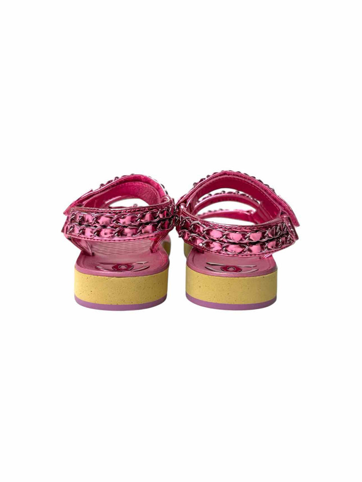 Chanel Pink Metallic Leather Cc Logo Size 38 Sandals