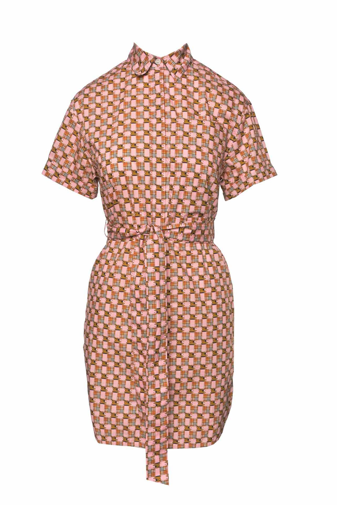 Burberry Size 2 Tiled Archive Print Cotton Shirt Dress