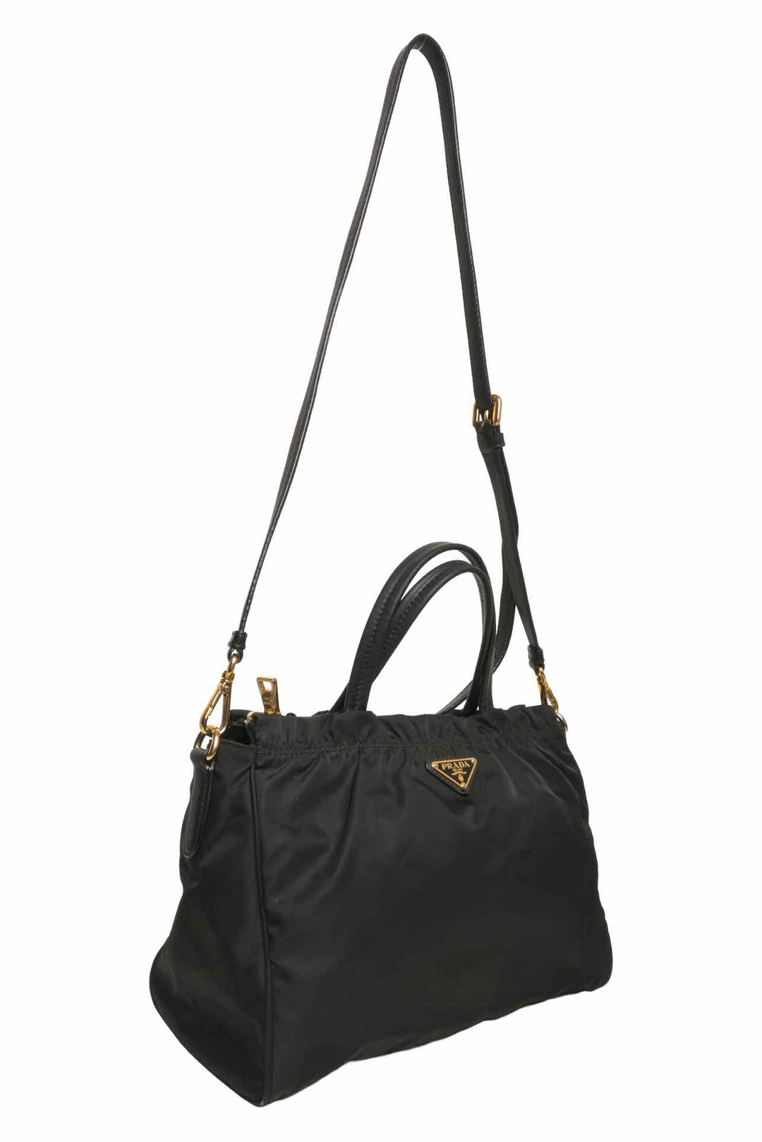 Prada Ruffle Trim Tessuto Nylon Convertible Top Handle Tote