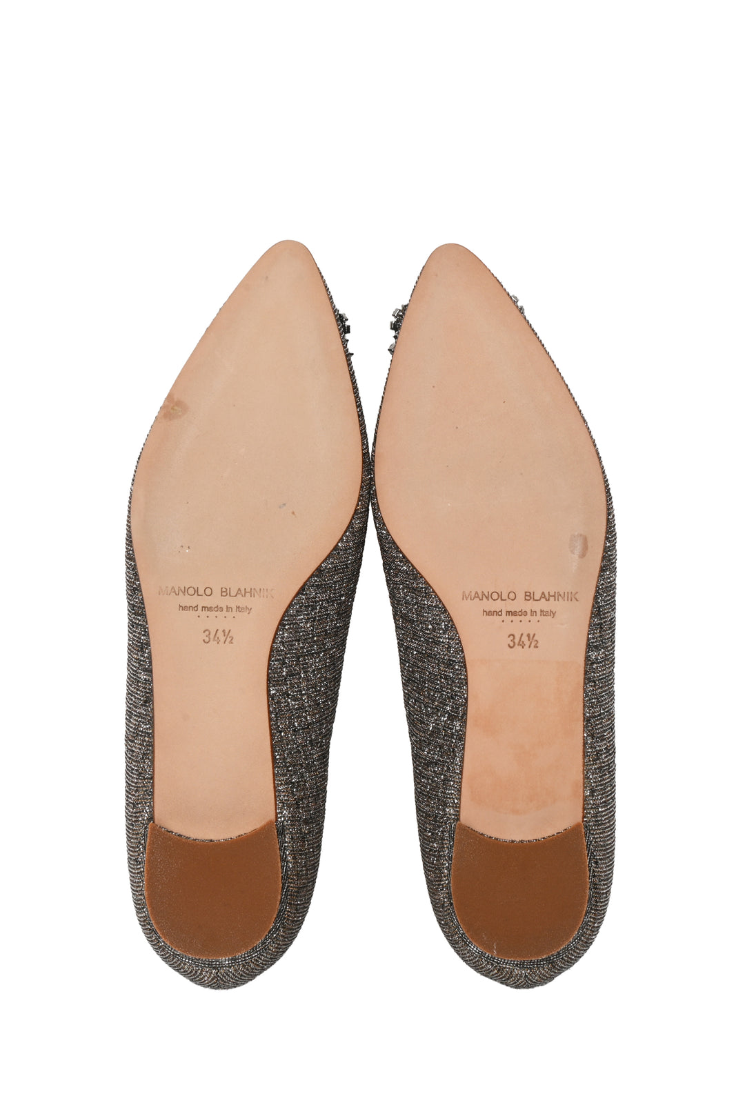 Manolo Blahnik Size 34.5 Hangisiflat Glitter Fabric Jewel Buckle Flats