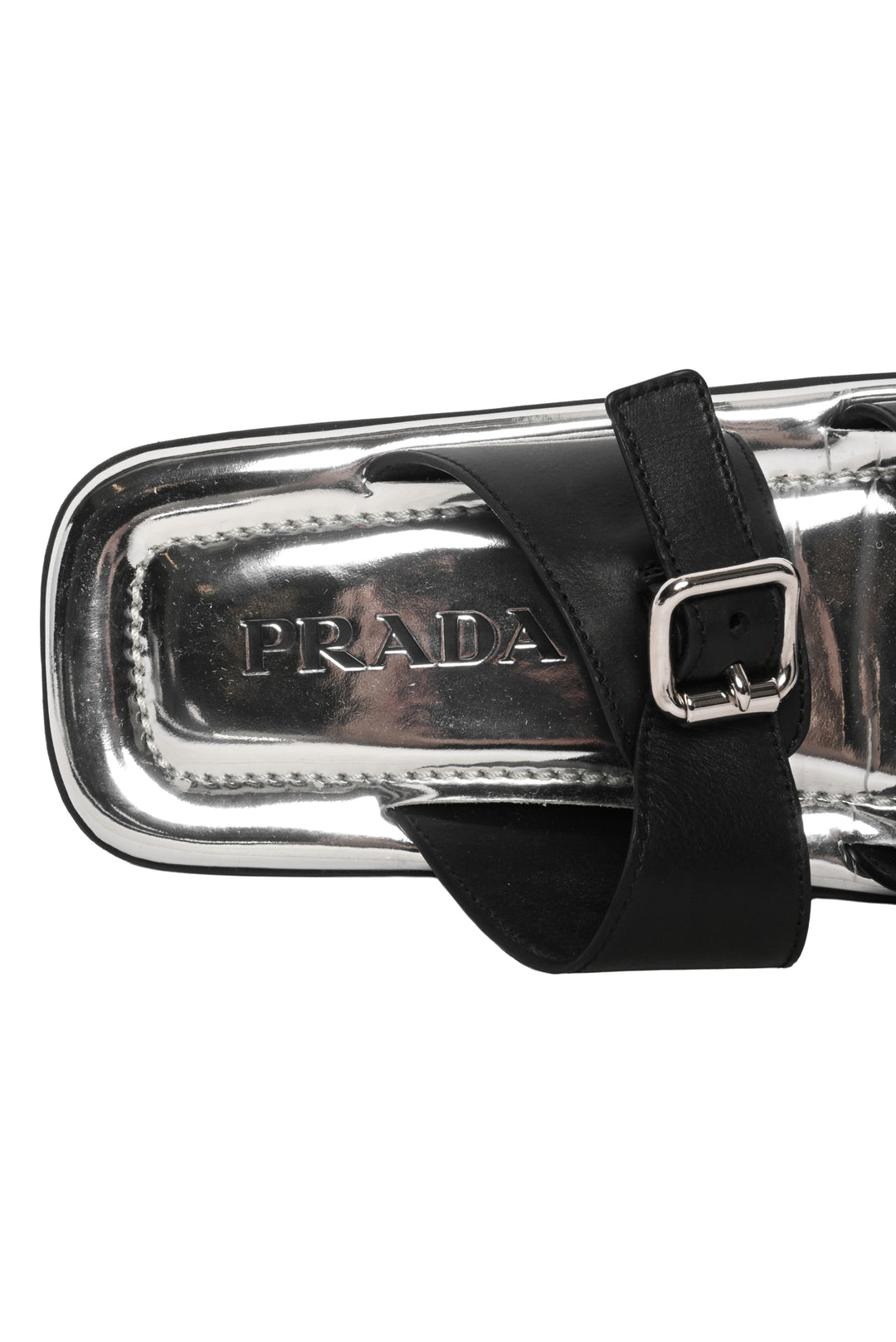 Prada Size 38 Buckled Flat Square Toe Sandals