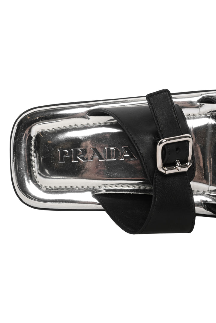 Prada Size 38 Buckled Flat Square Toe Sandals
