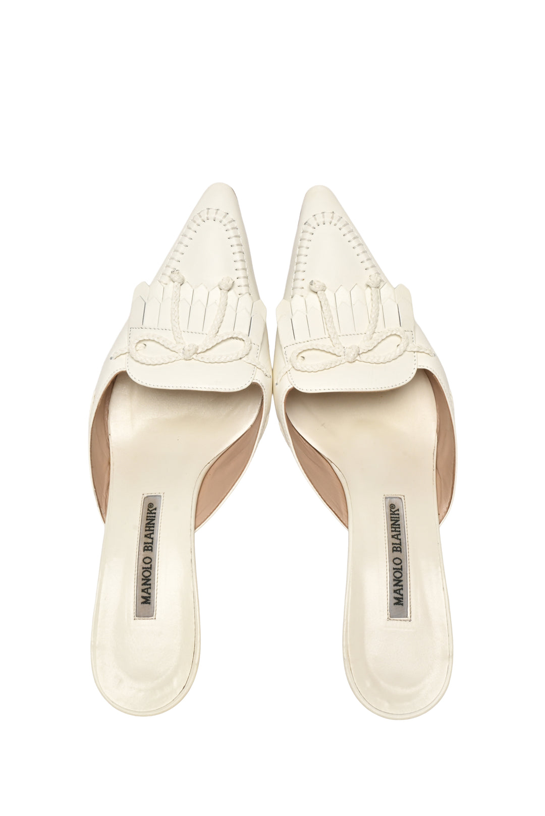 Manolo Blahnik Size 38.5 Fringe Bow Mules