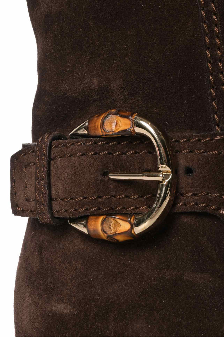 Gucci Size 40 Bamboo Buckle Suede Riding Boots