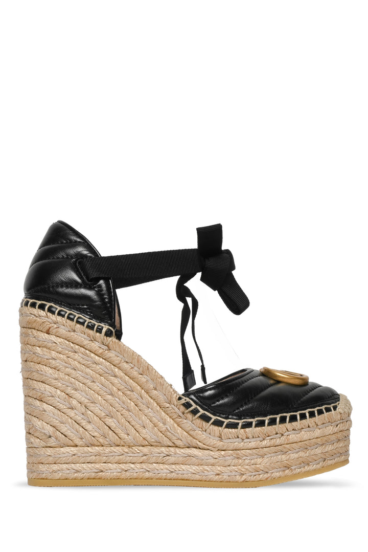 Gucci Size 35 Matelasse GG Marmont Ankle Wrap Platform Espadrille Wedges