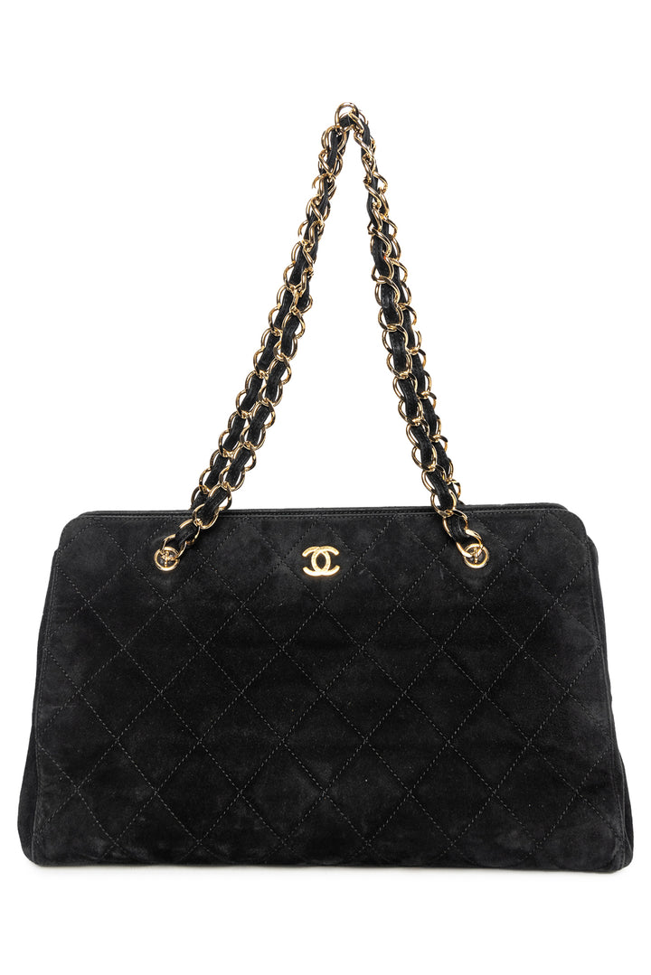 Chanel Interlocking CC Logo Quilted Suede Tote