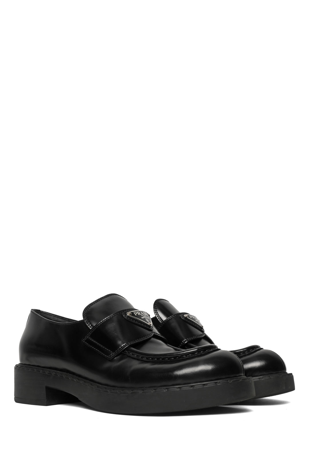Prada Size 38 Chocolate Brushed Leather Loafers