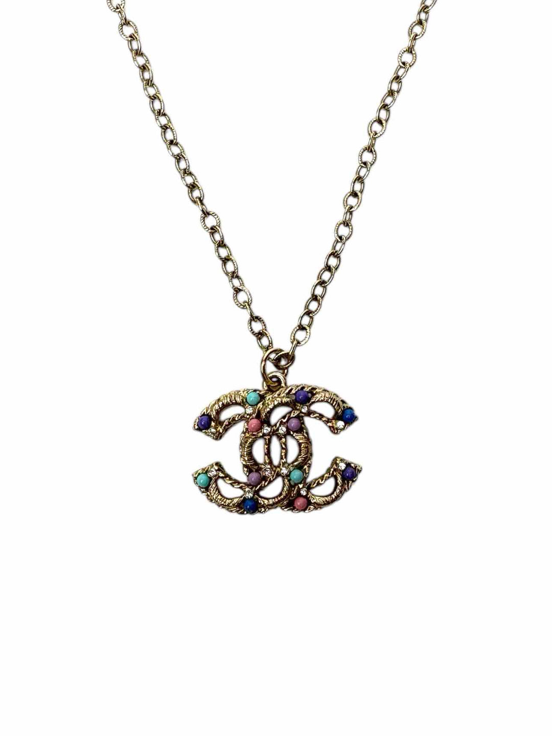 Chanel CC Crystal & Resin Pendant Necklace
