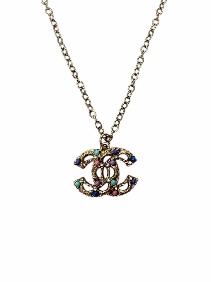 Chanel CC Crystal & Resin Pendant Necklace