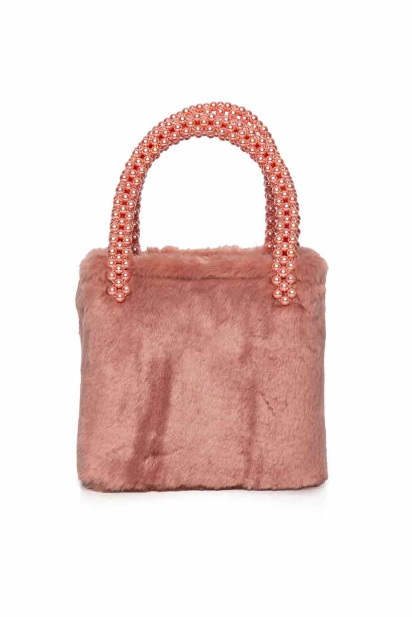 Shrimps Faux Fur Beaded Handle Bag