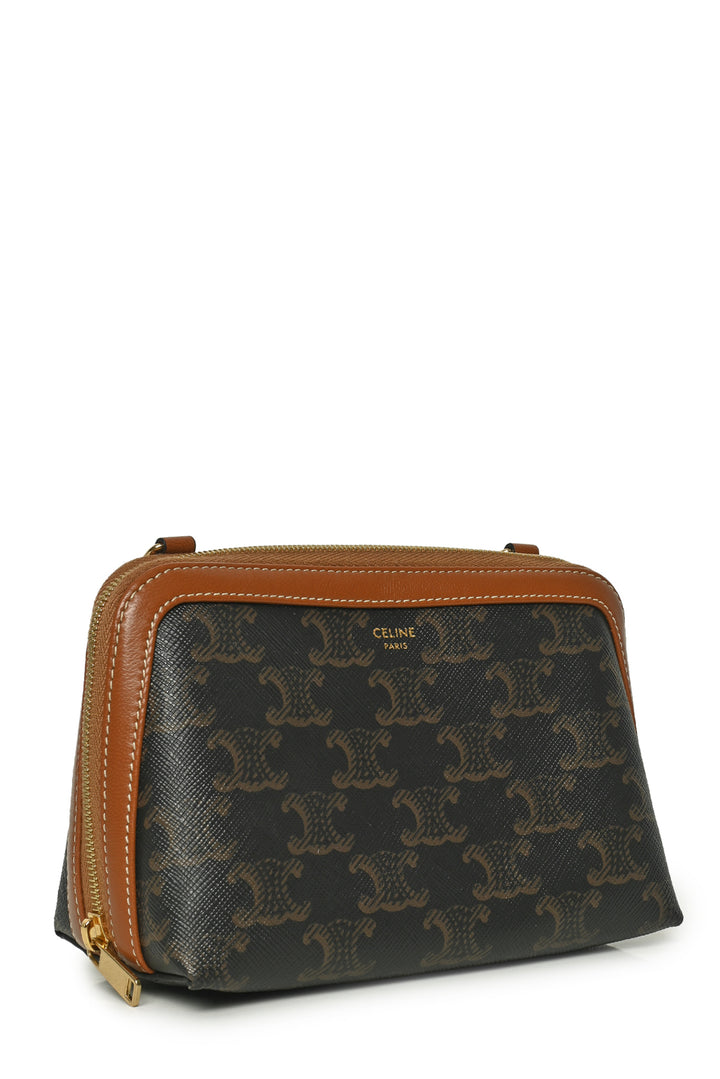 Celine Triomphe Canvas & Lambskin Clutch On Chain Crossbody