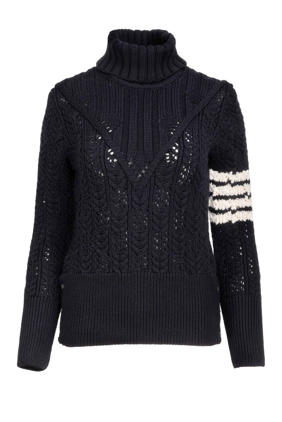 Thom Browne Size 44 Four Bar Pointelle Knit Turtleneck Sweater