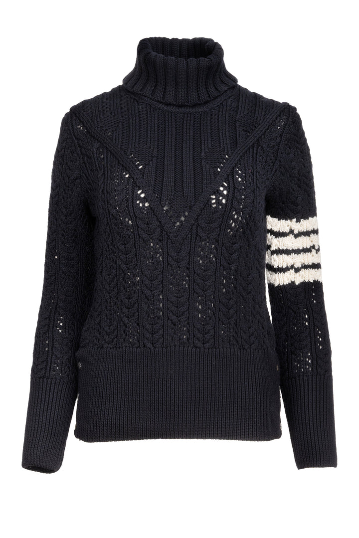 Thom Browne Size 44 Four Bar Pointelle Knit Turtleneck Sweater