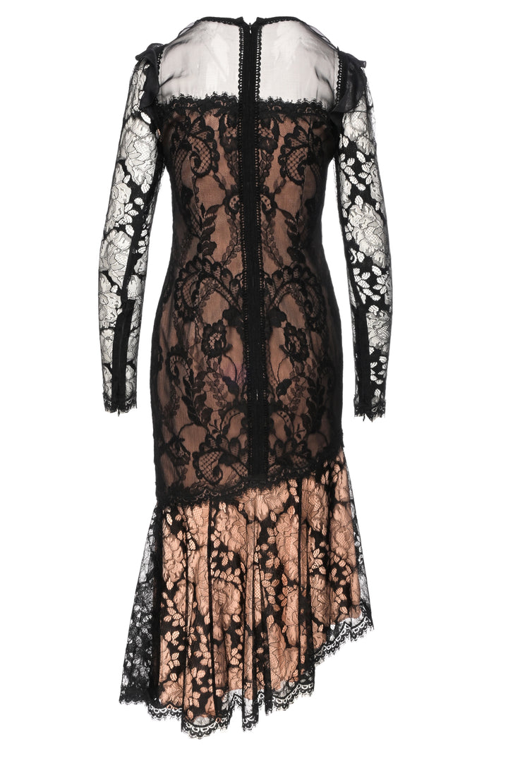 Andrew Gn Size M Floral Lace Long Sleeve Maxi Dress