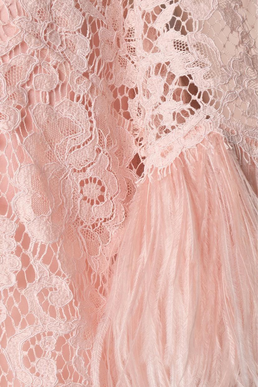 Dolce & Gabbana Size 48 Feather-Embellished Lace Dress