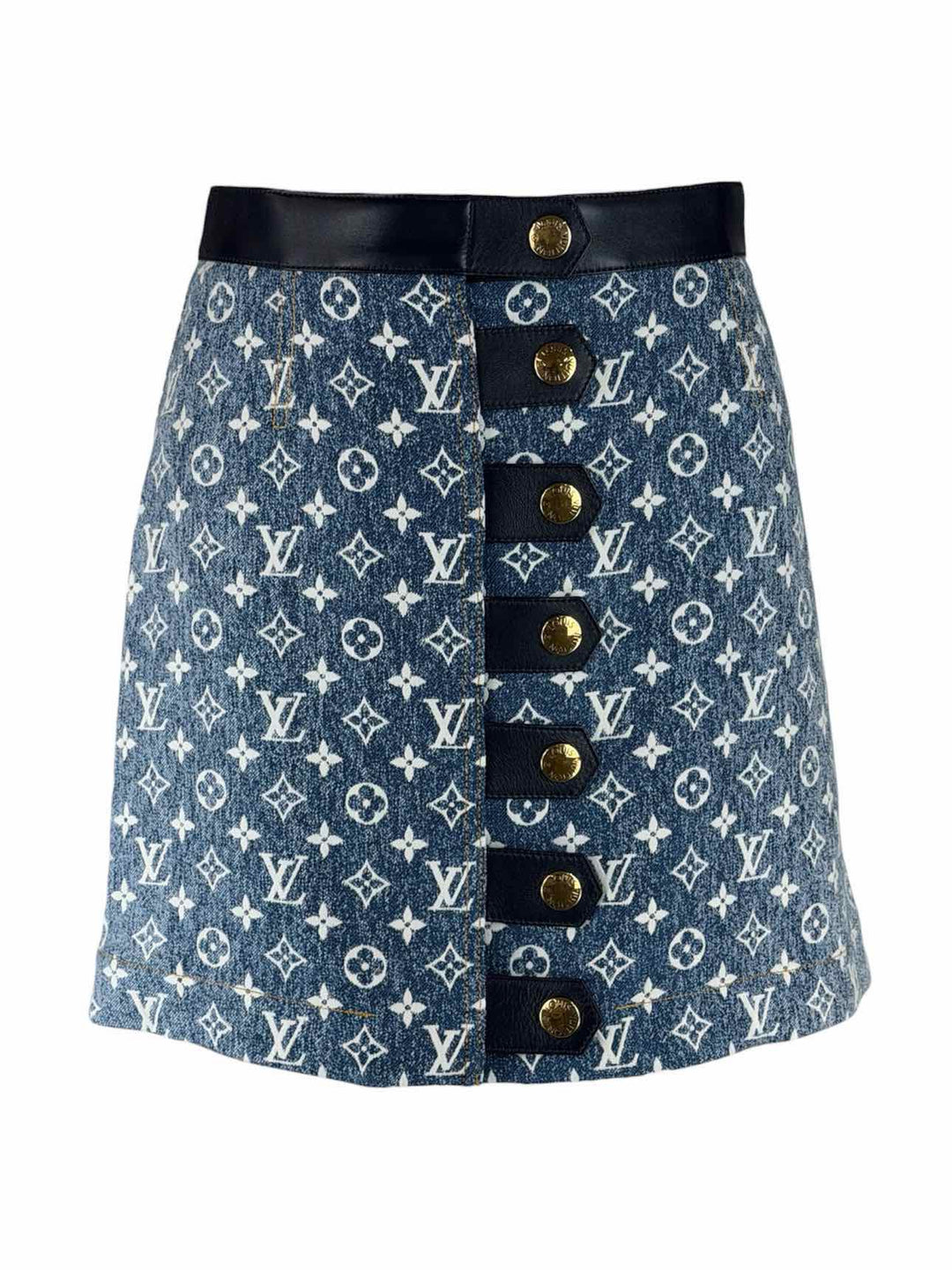 Louis Vuitton Size 36 Monogram Jacquard Denim A-Line Mini Skirt