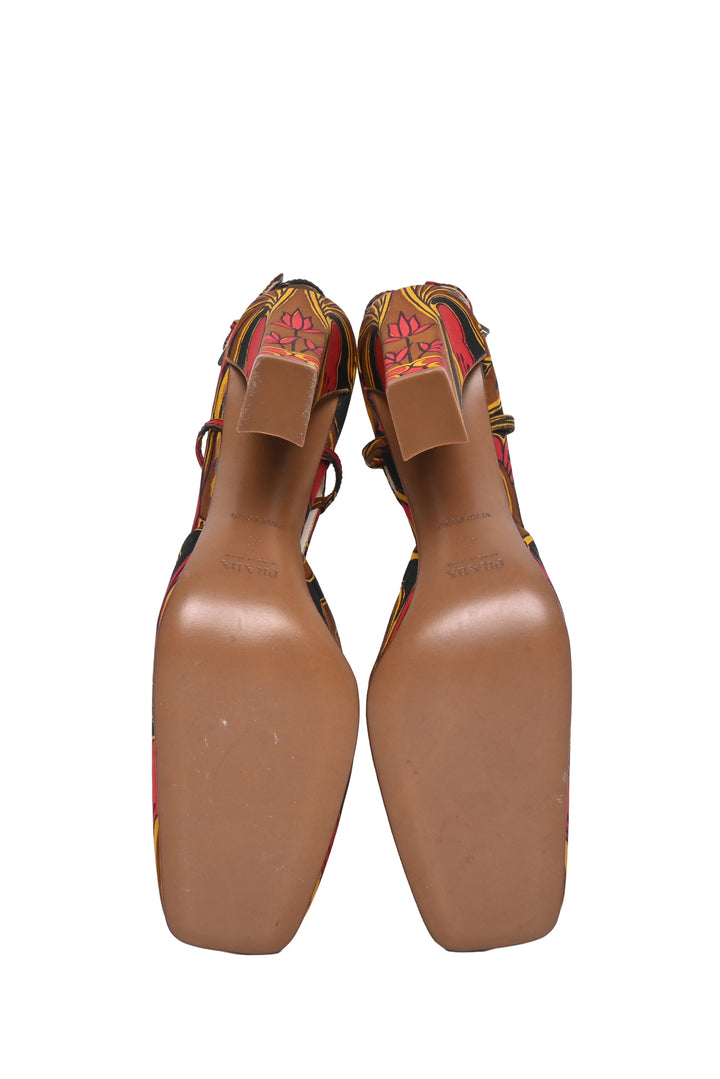 Prada Size 40 Floral Printed Slingback Pumps