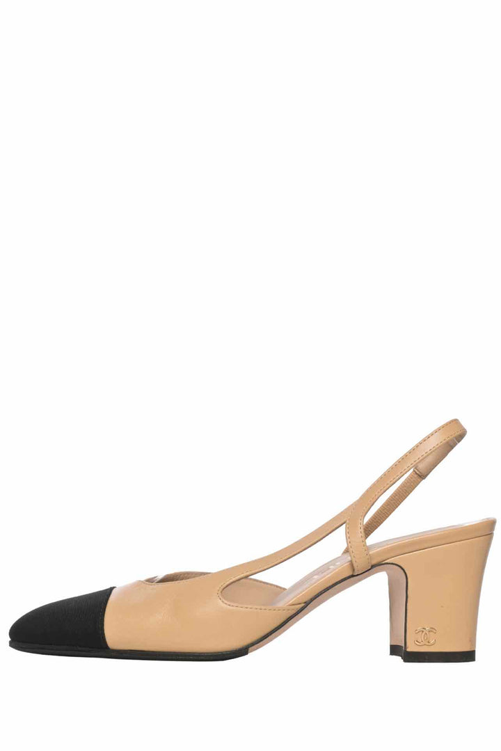 Chanel Size 36 Goatskin & Grosgrain Slingbacks Pumps