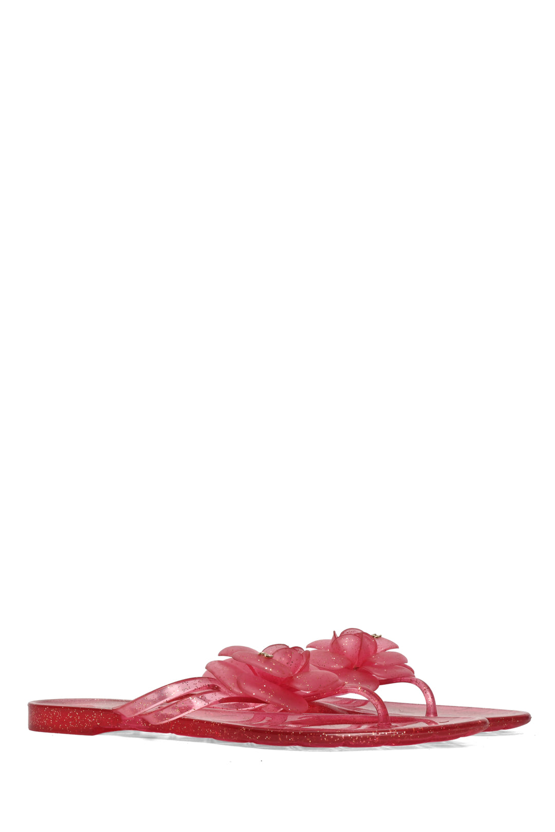 Chanel Size 37 Jelly Camellia Glitter Thong Sandals