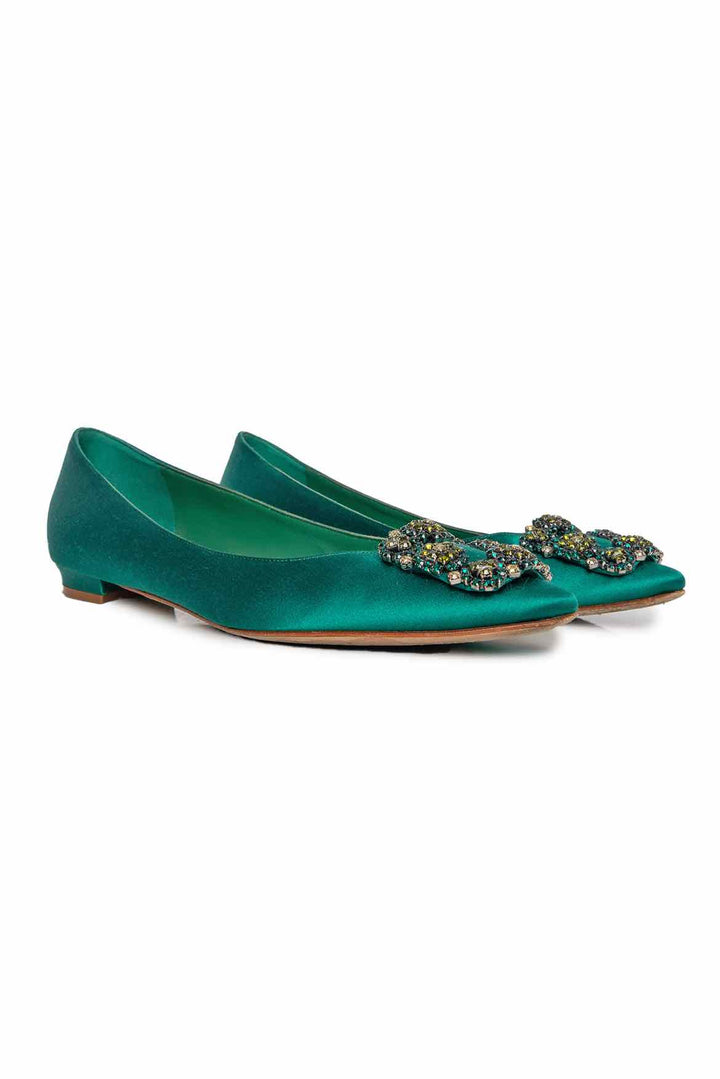 Manolo Blahnik Size 36  Hangisi Crystal Buckle Flats