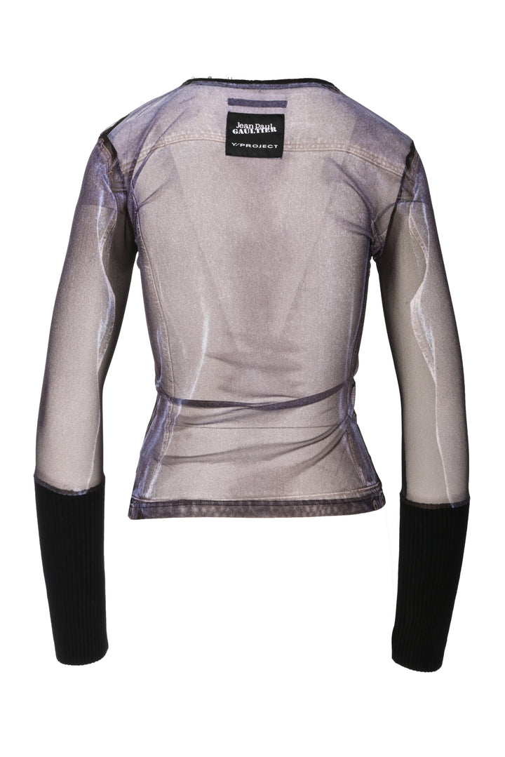 Jean Paul Gaultier x Y-Project Size 34 Trompe L'Oeil Hook & Eye Denim Mesh Top