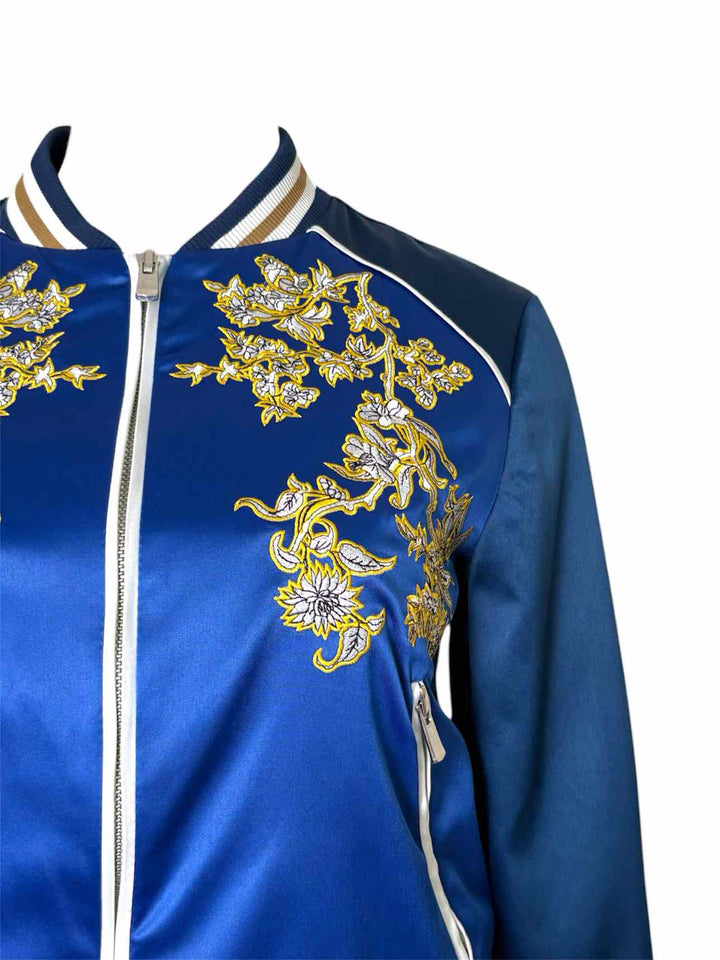 maje Size 36 Floral Embroidered Satin Zip-up Bomber Jacket