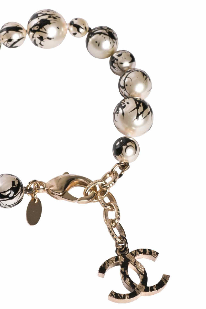 Chanel 2013 Paint Splatter Faux Pearl Beaded CC Charm Bracelet