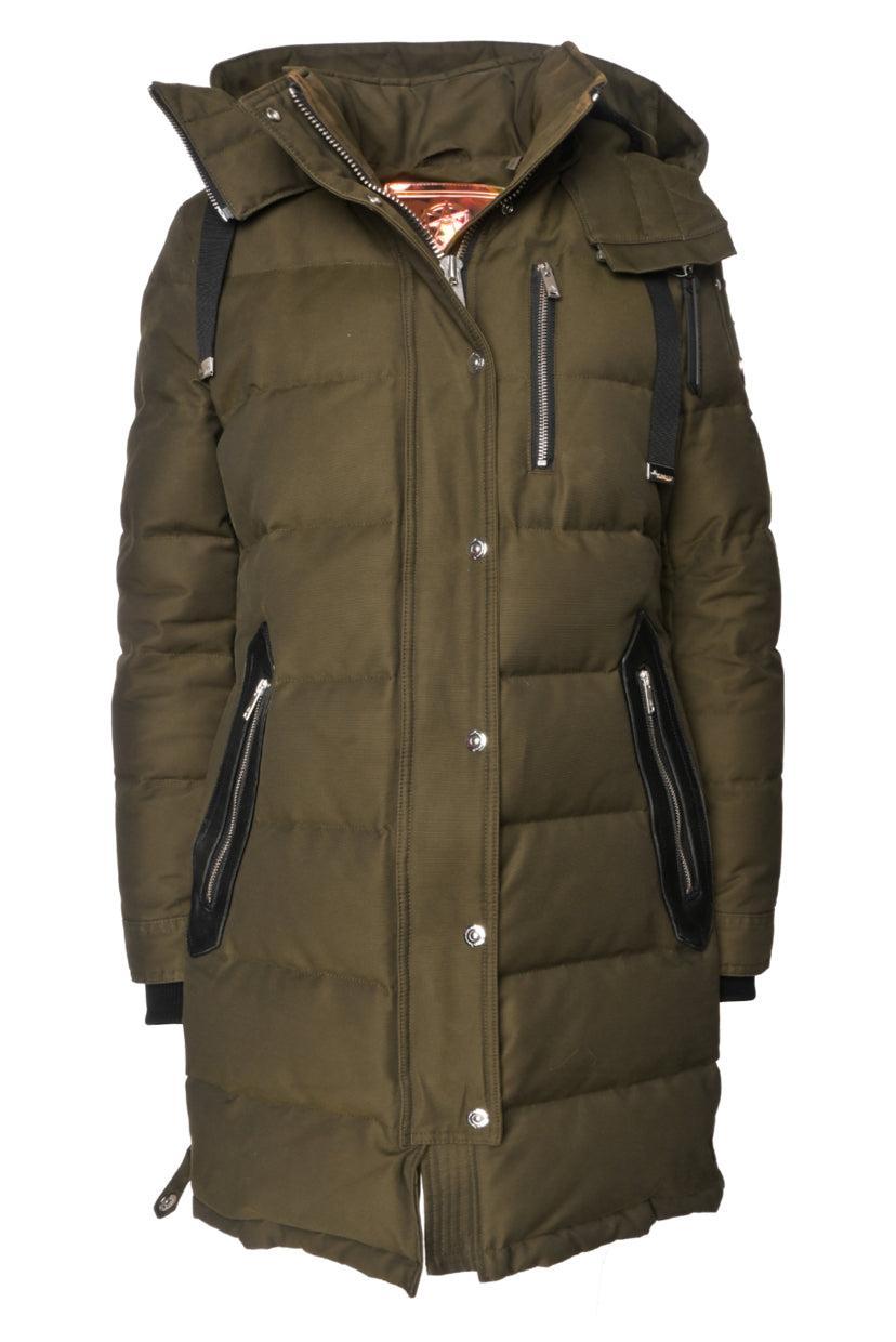 Moose Knuckles Size M Leather Trim Quilted Down Coat