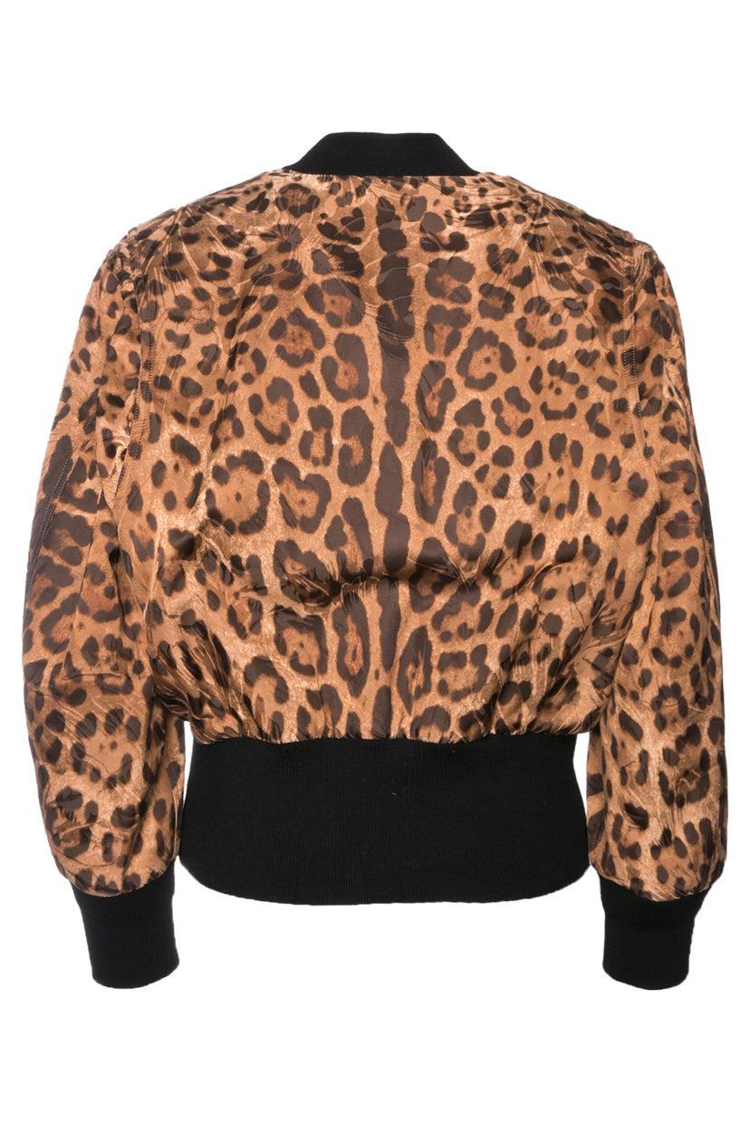 Dolce & Gabbana Size 38 Leopard Print Bomber Jacket