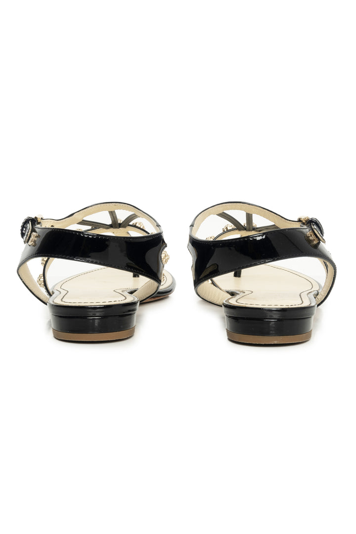 Chanel Size 35.5 Camellia Patent Leather Gladiator Sandals