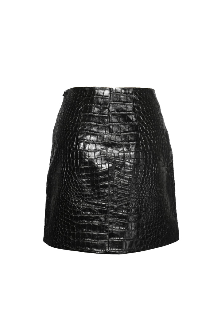 Saint Laurent Size 38 2015 Croc Embossed Leather Mini Skirt