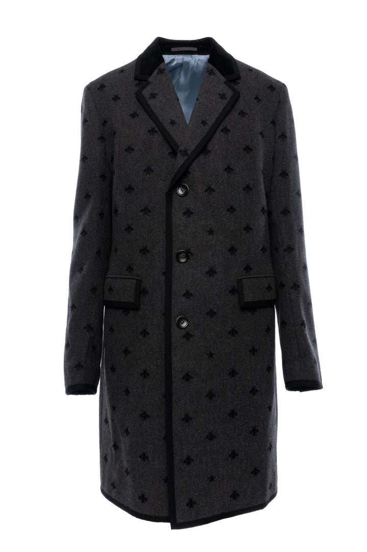 Gucci Size 50 Men's Star and Bee Embroidered Wool Coat