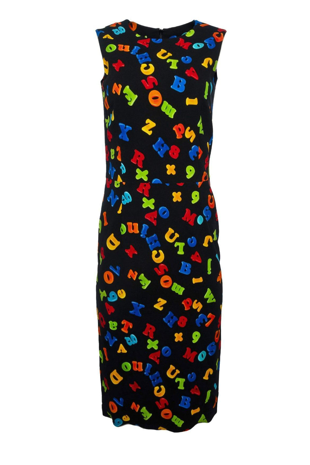 Moschino Couture Size 8 Letters Printed Sleeveless Shift Dress
