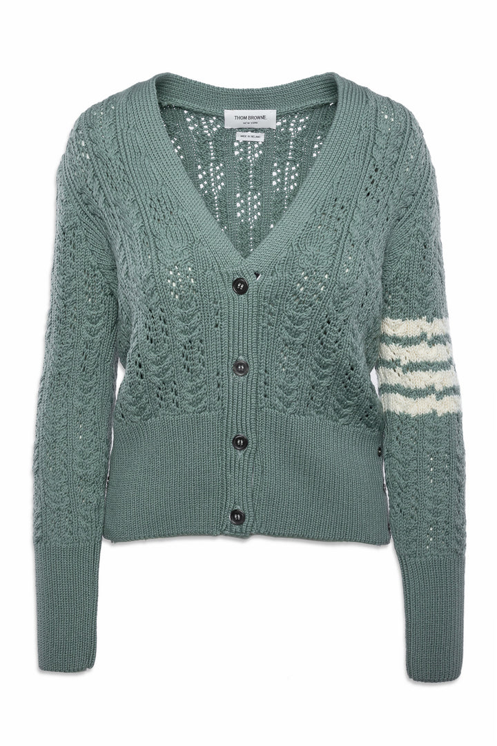 Thom Browne Size 38 Pointelle Cable Wool 4-Bar Cardigan