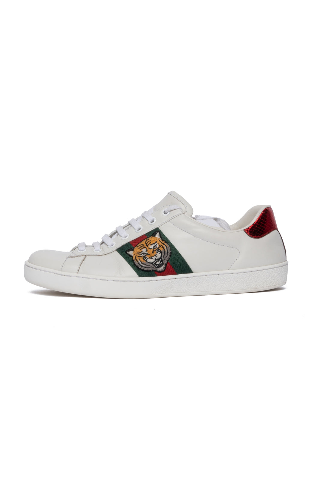 Gucci Size 8 Leather Ace Tiger Embroidered Sneakers